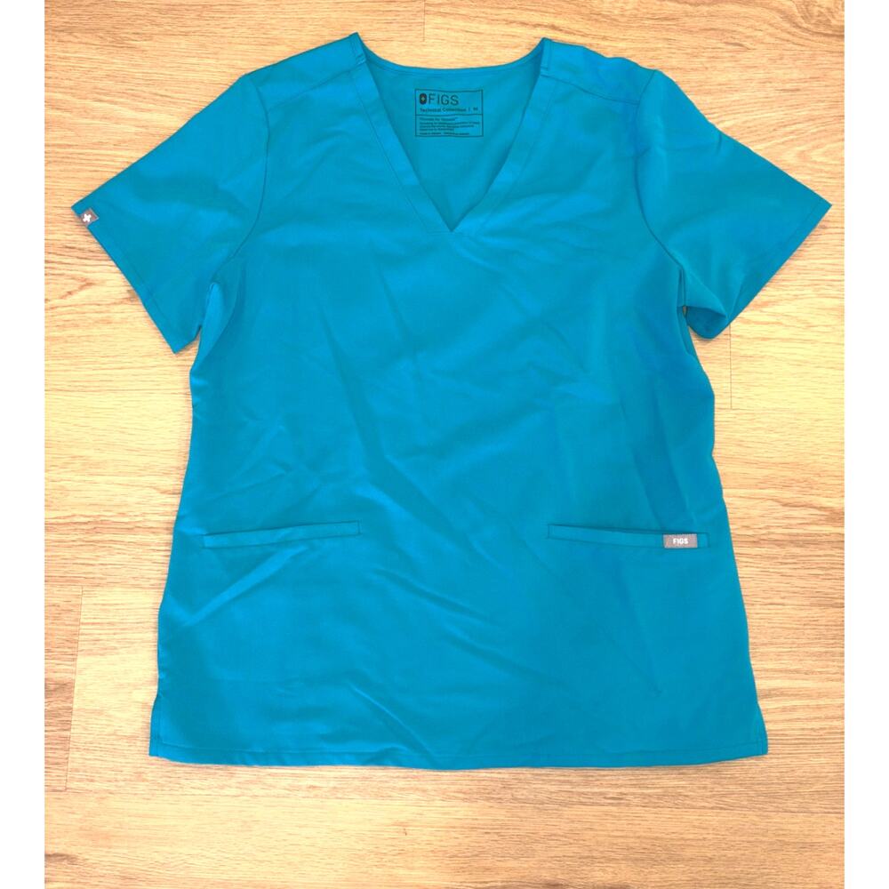 Figs technical Casma Three-Pocket Scrub Top turquoise blue womens size medium